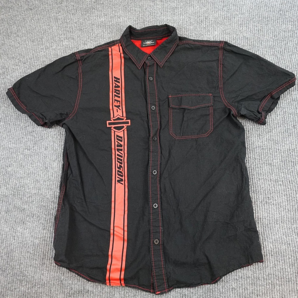 Harley-Davidson Shirt Mens XL Black Short Sleeve Button Up Motorcycle Mechanic